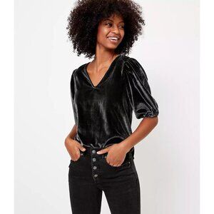 The Loft Plus Size Crushed Velvet Puff Sleeve V-Neck Blouse Top Shirt Grey 16